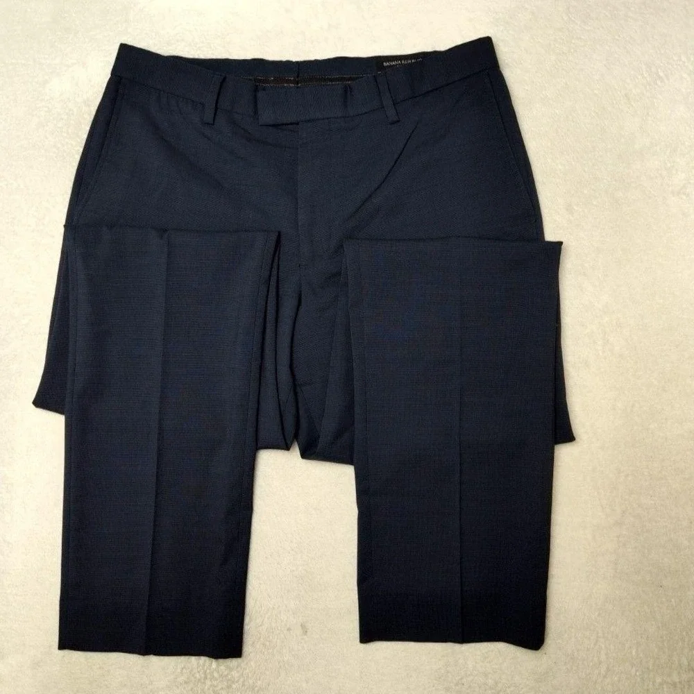 Banana Republic Pants Mens 33x34 Blue Slim Flat Front Dress Marzotto Wool Suit